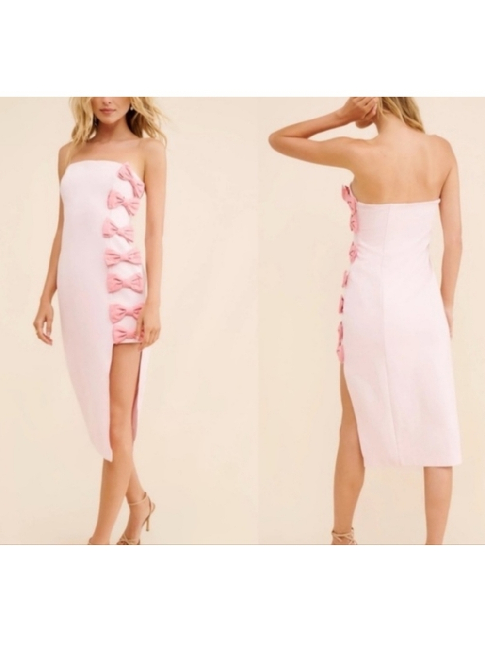 Anthropologie BHLDN Strapless Lia Midi Bow Dress in Pink